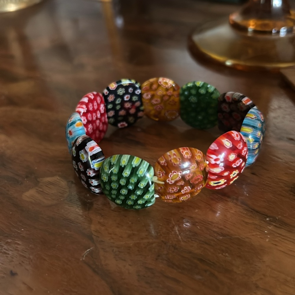 Millefiori Murano Glass Beads Stretch Bracelet